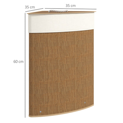 Cesto Portabiancheria Angolare in Bambù da 55L con Sacco Estraibile e Coperchio Removibile, 35x35x60 cm, Marrone