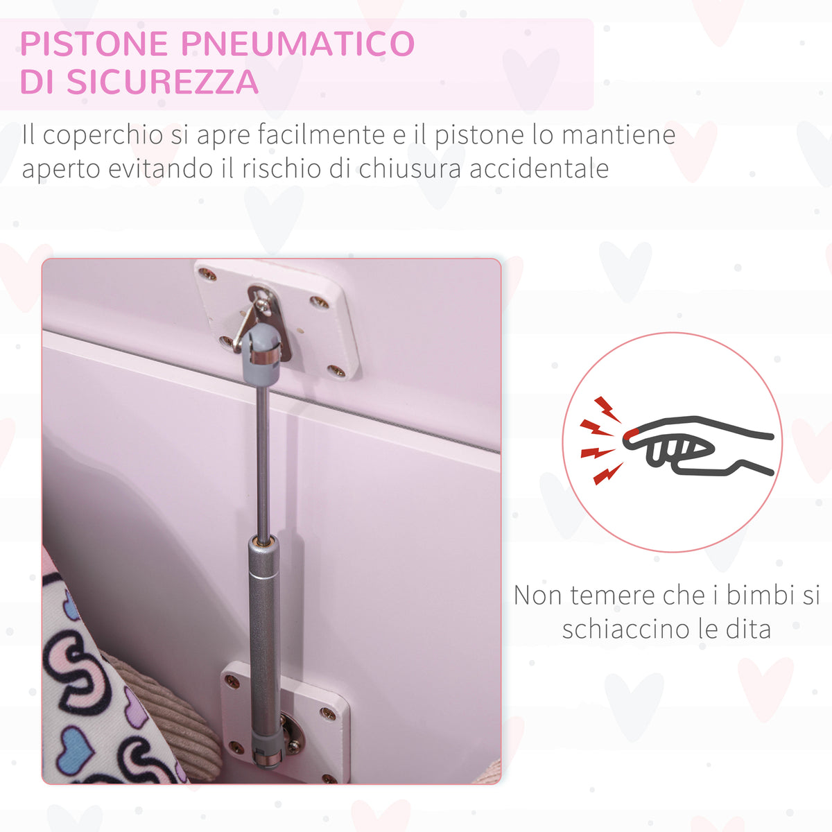 Cassapanca Portagiochi in Legno, Panca Contenitore per Cameretta Coperchio con Pistone Pneumatico, 60x40x48cm, Rosa