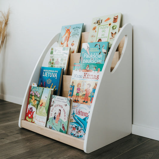 Libreria Montessori frontale con contenitore