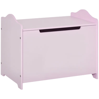 Cassapanca Portagiochi in Legno, Panca Contenitore per Cameretta Coperchio con Pistone Pneumatico, 60x40x48cm, Rosa