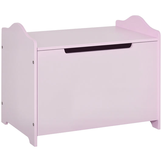 Cassapanca Portagiochi in Legno, Panca Contenitore per Cameretta Coperchio con Pistone Pneumatico, 60x40x48cm, Rosa