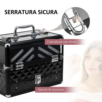 Valigetta Porta Trucchi Professionale da Viaggio, Valigetta Trucchi con Vassoi Estraibili e Serratura, per Makeup Beauty Case Donna Viaggio, 30x18.5x22 cm, Nero