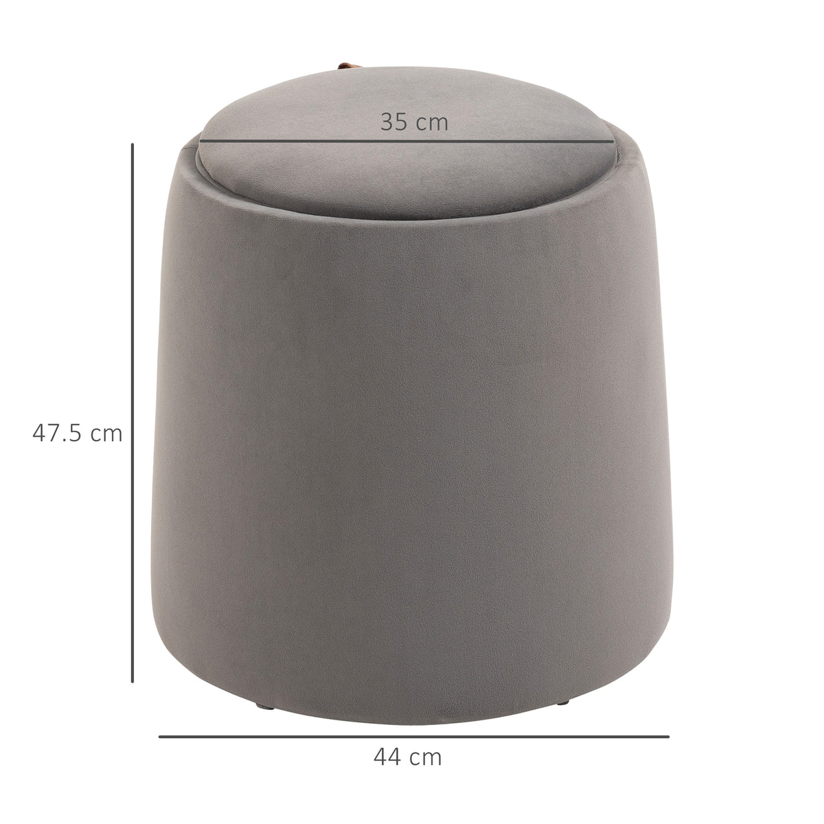 Pouf Contenitore in Velluto 2 in 1 Convertibile in Tavolino da Caffè, 44x47.5cm, Grigio
