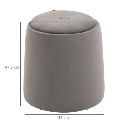 Pouf Contenitore in Velluto 2 in 1 Convertibile in Tavolino da Caffè, 44x47.5cm, Grigio