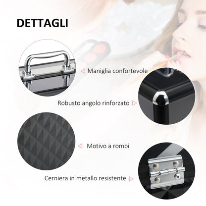 Valigetta Porta Trucchi Professionale da Viaggio, Valigetta Trucchi con Vassoi Estraibili e Serratura, per Makeup Beauty Case Donna Viaggio, 30x18.5x22 cm, Nero
