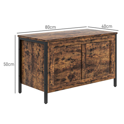 Cassapanca in Legno da 95L Stile Industriale con Coperchio e Cerniera di Sicurezza, 80x40x49cm, Marrone
