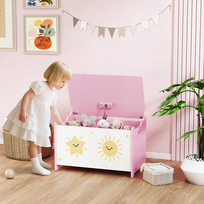 Baule Portagiochi con Coperchio per Bambini per Giocattoli e Vestiti, 60x37x39 cm, Rosa