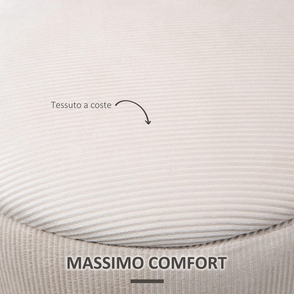 Set di 2 Pouf Contenitore Salvaspazio Rotondi e Imbottiti in Velluto a Coste, Bianco