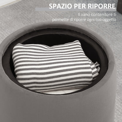Pouf Contenitore in Velluto 2 in 1 Convertibile in Tavolino da Caffè, 44x47.5cm, Grigio
