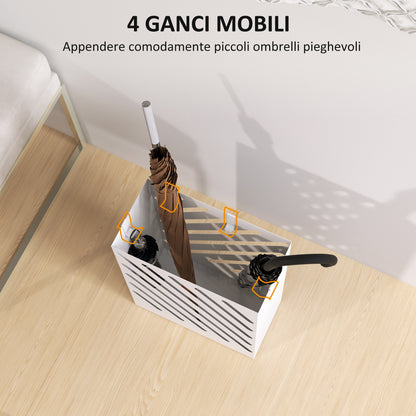 Portaombrelli di Design con Vaschetta Raccogli Gocce e 4 Ganci in Metallo, 28x14x41 cm, Bianco